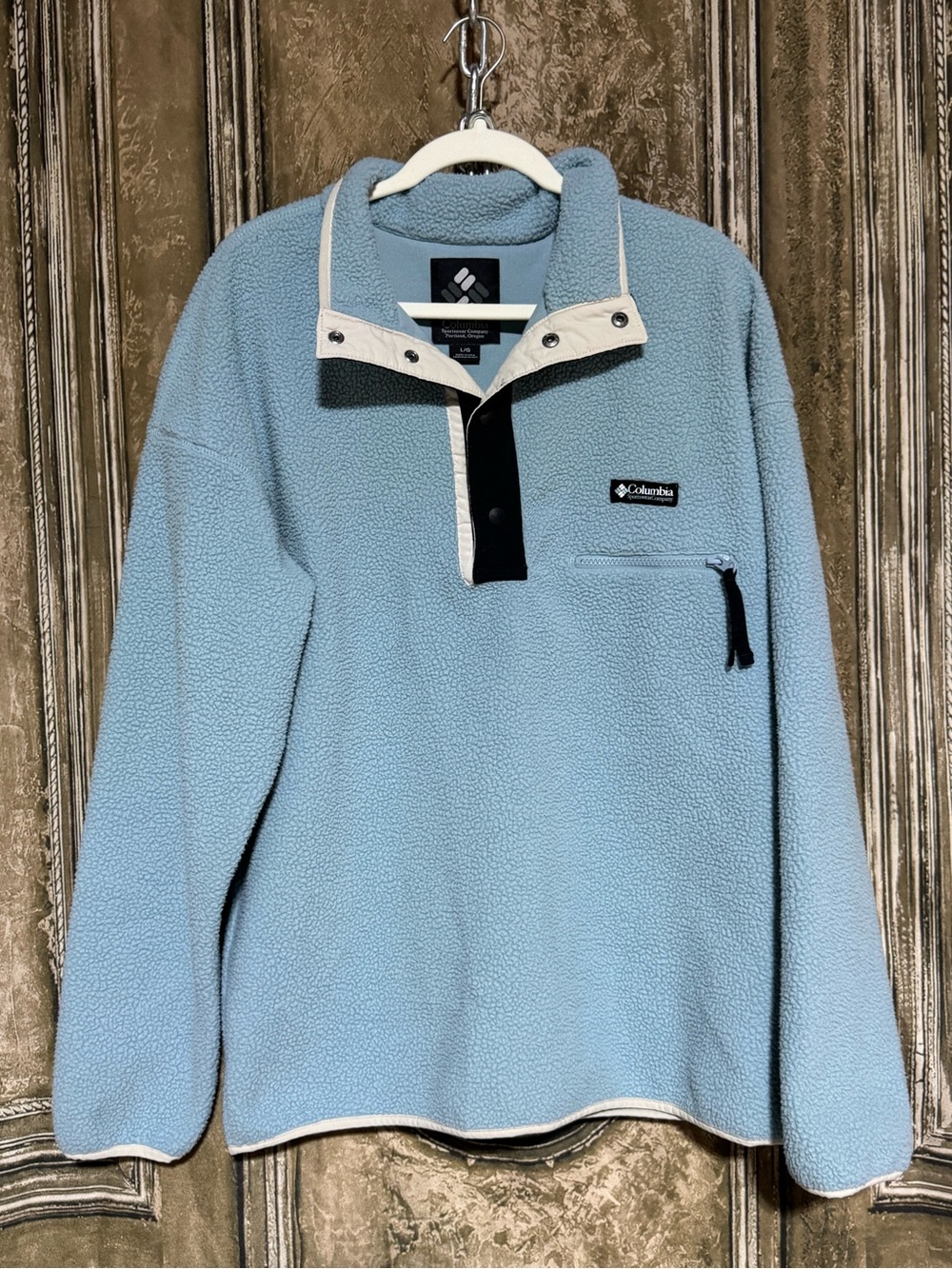 Columbia Men’s L Blue Fleece Snap Pullover Jacket Chest Pocket